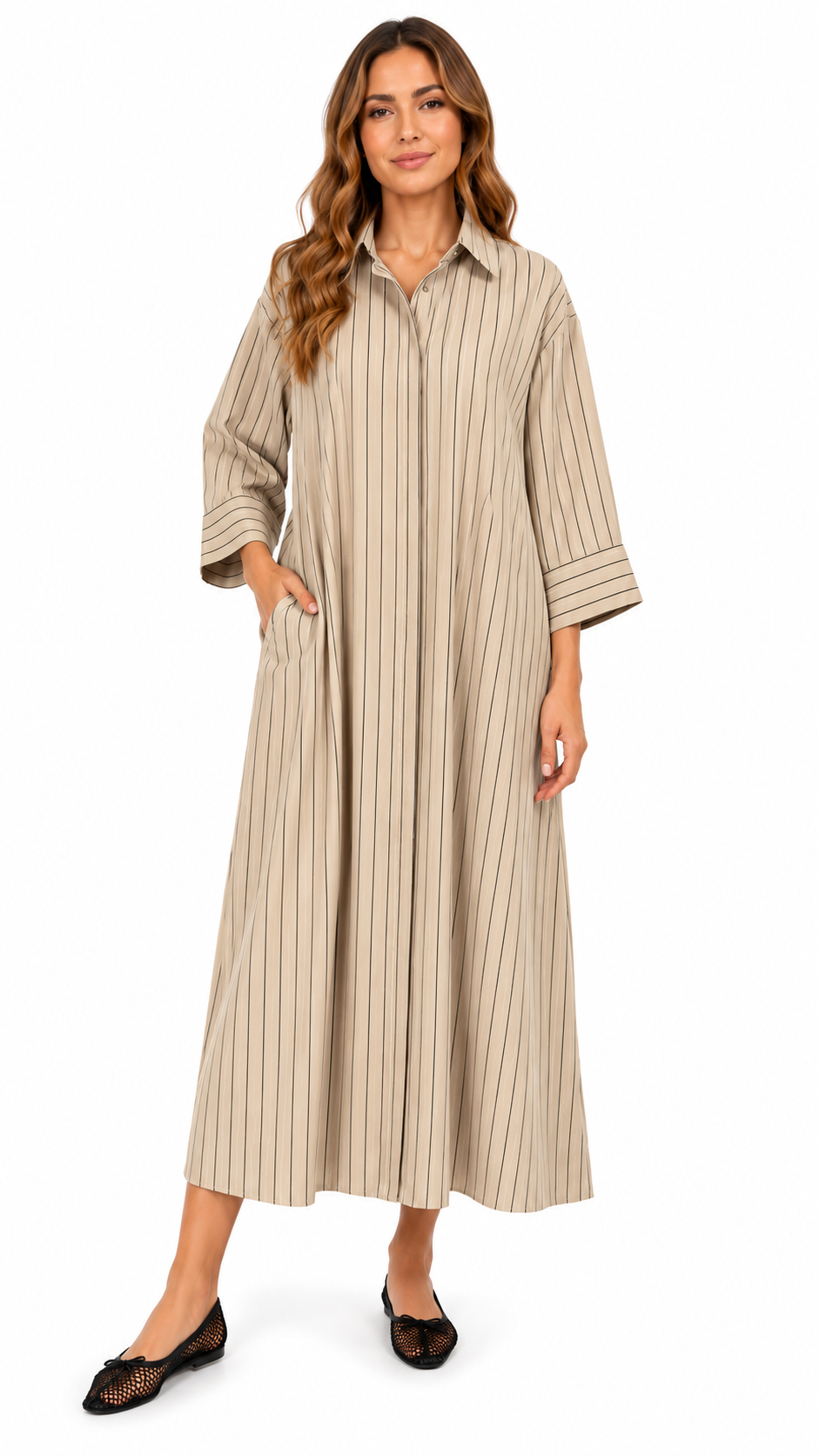 STRIPED CLASSIC SHIRT DRESS (فستان) “SELENE”