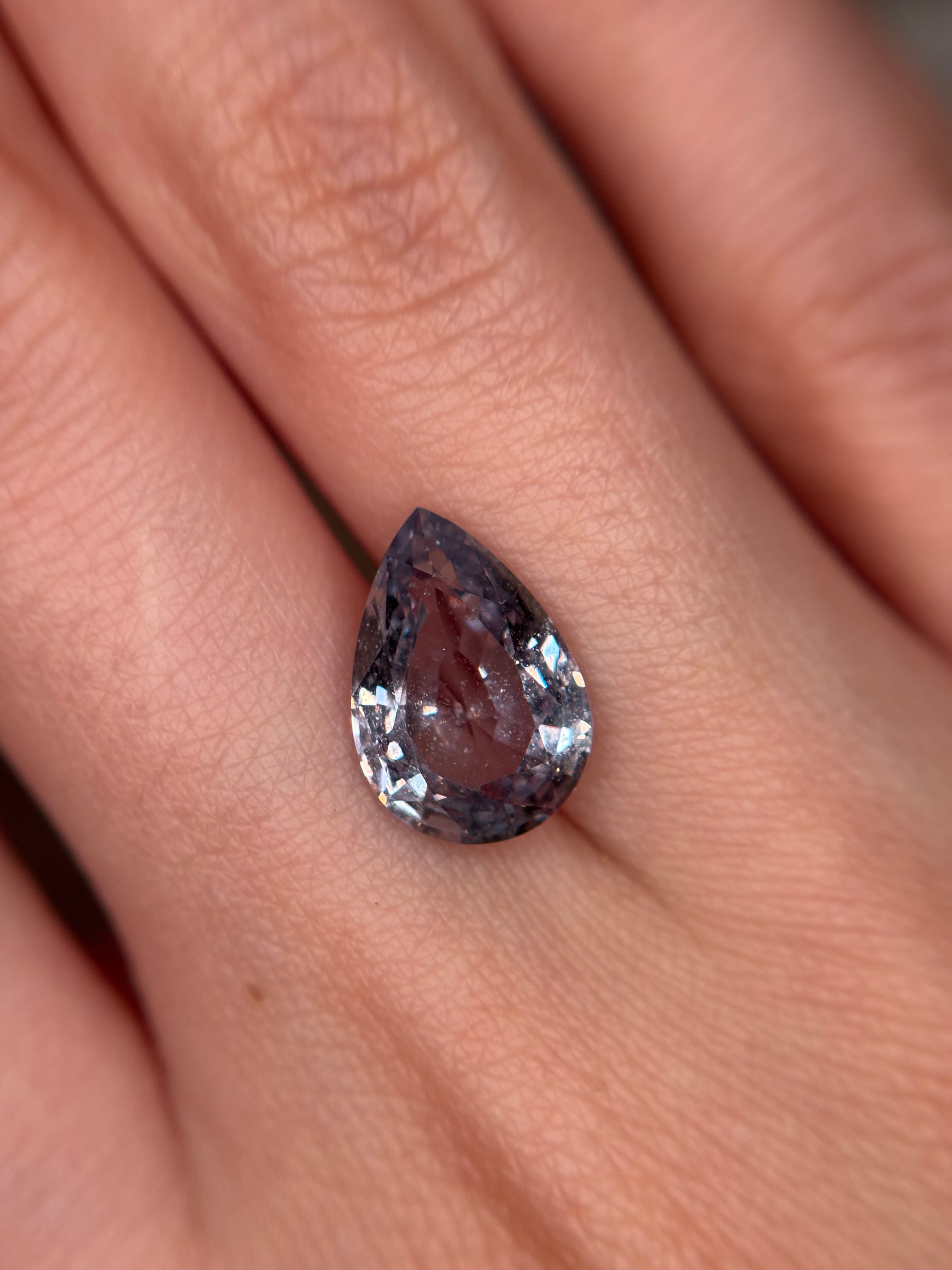 4.39ct Natural Lavender Silver Sapphire No Heat Pear THAIC0583