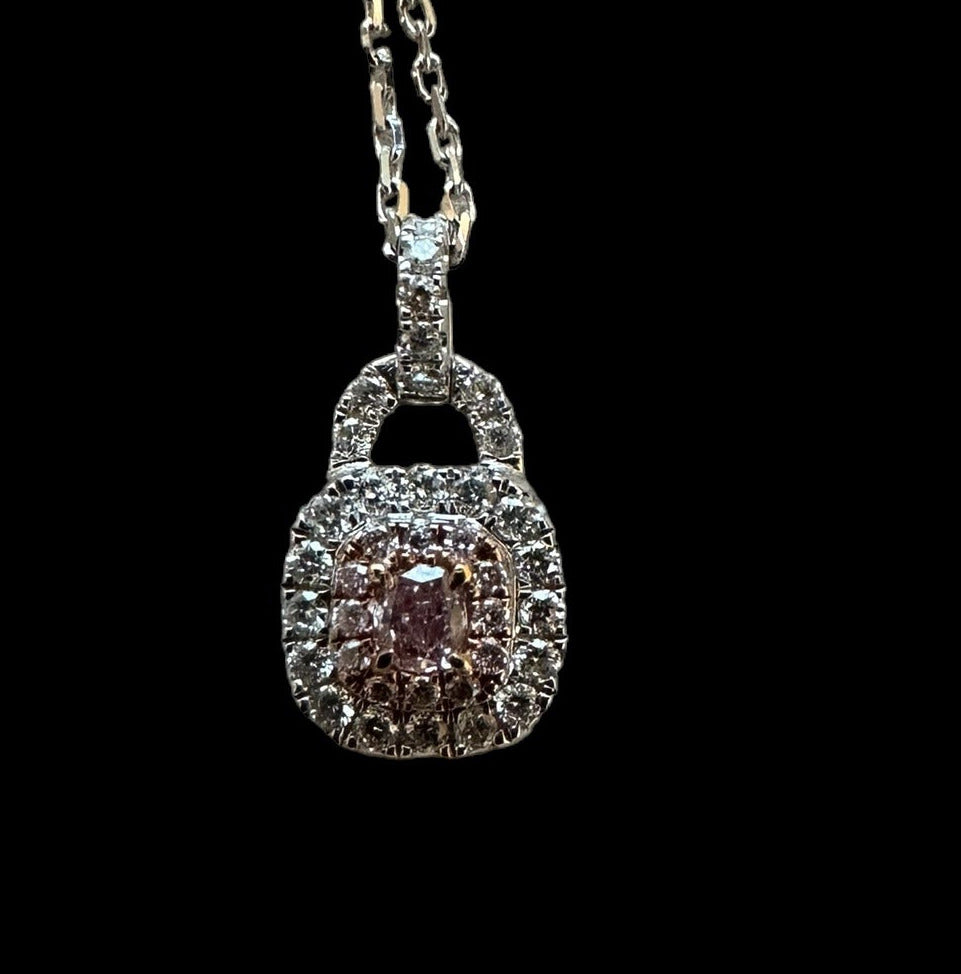 0.054ct Centre Pink Diamond with 0.13ct Surrounding Diamond Necklace set in 18K White Gold