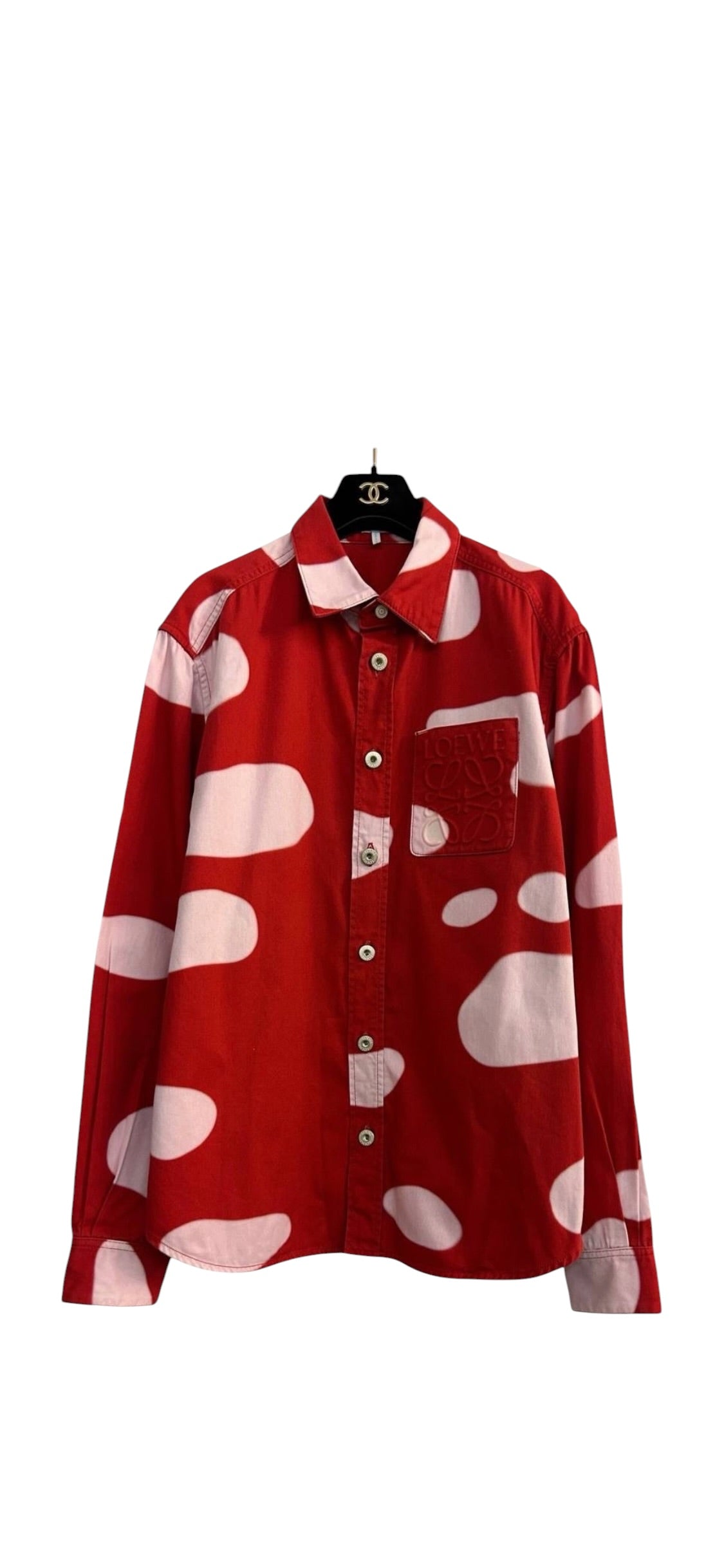 Loewe Anagram Denim Shirt Red/White Sz 46 DLT8279