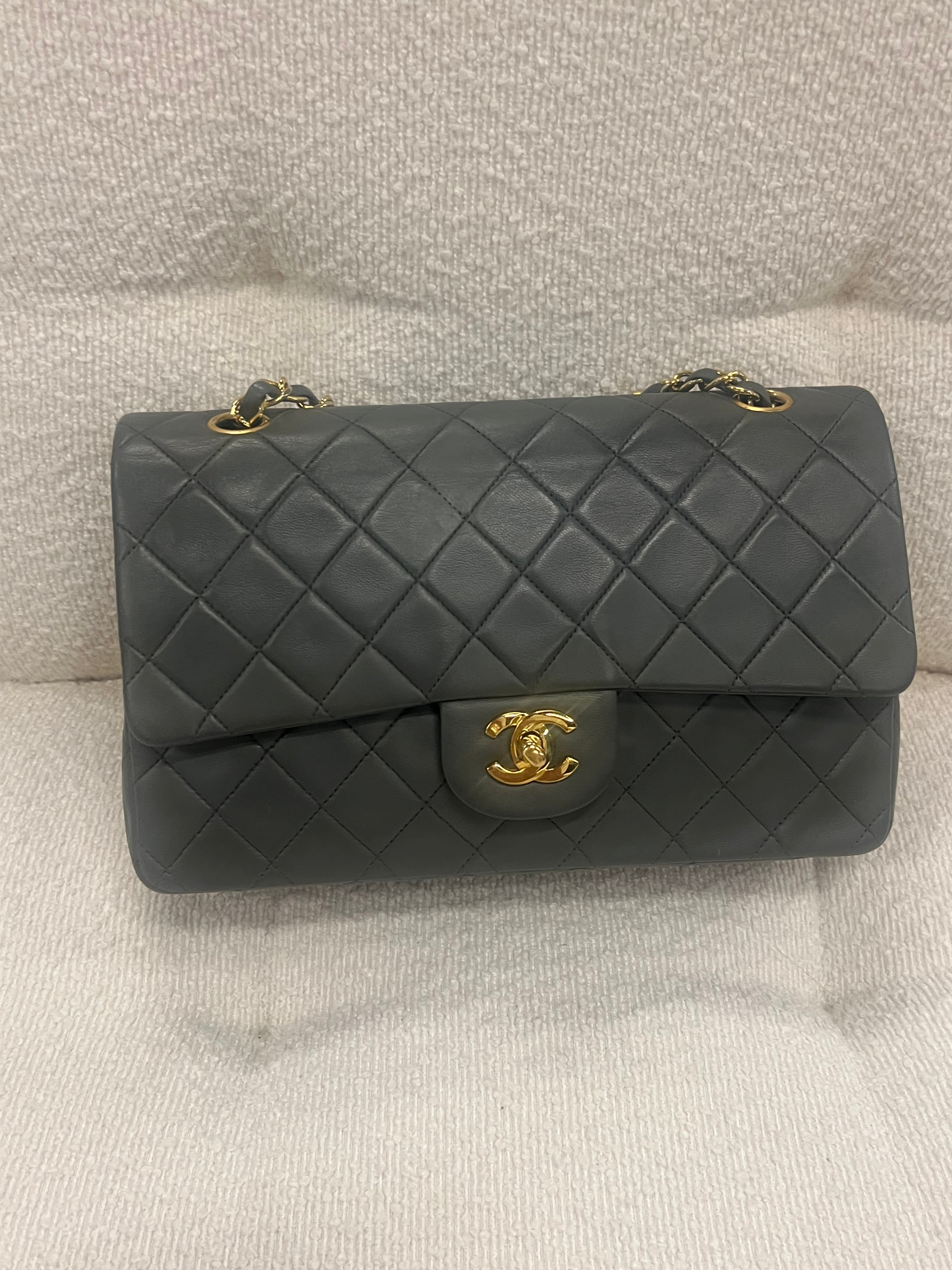 Chanel Classic Medium Lamb GHW Grey DXBS2338