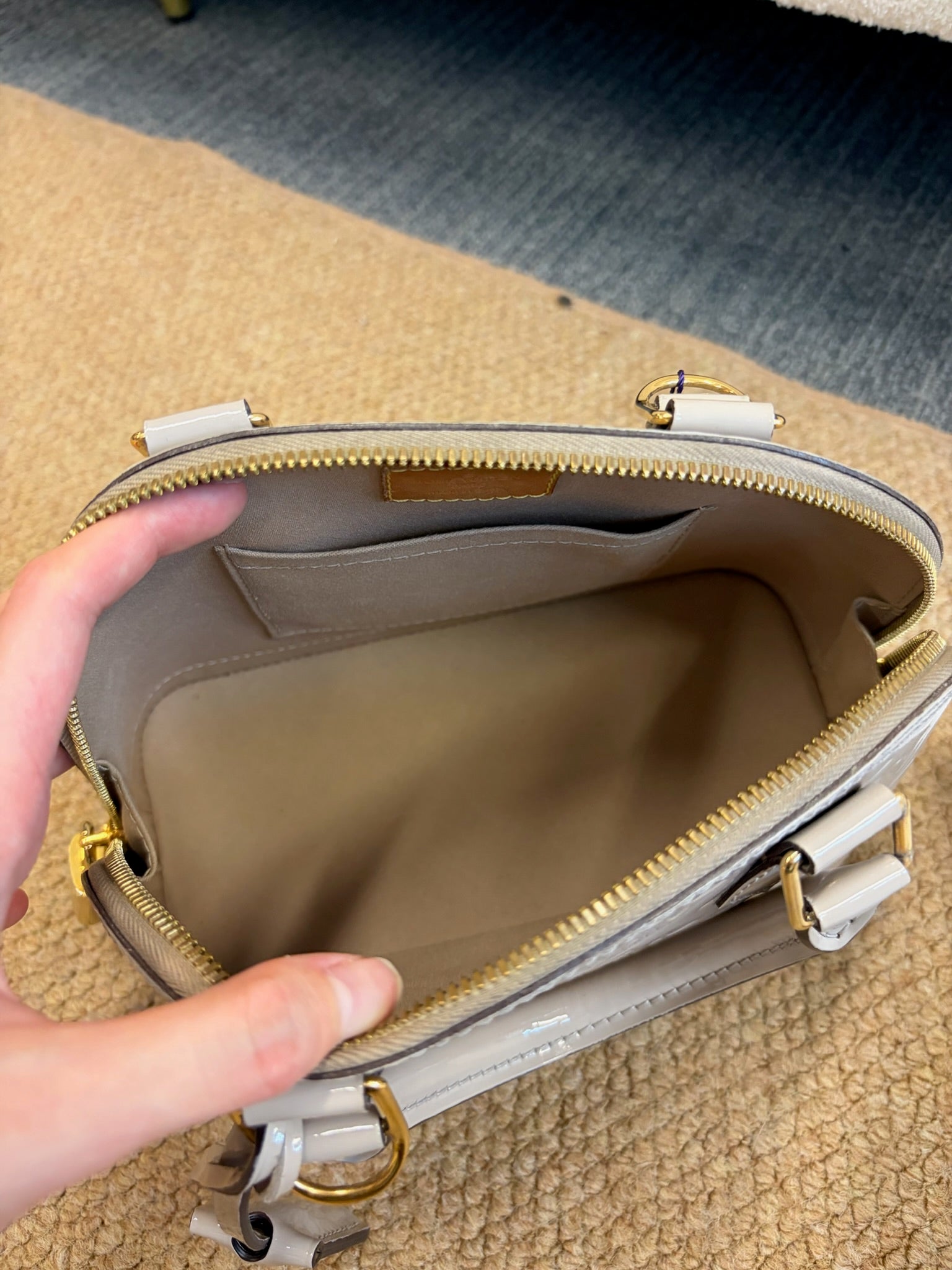 Louis Vuitton Alma BB Grey Patent Leather