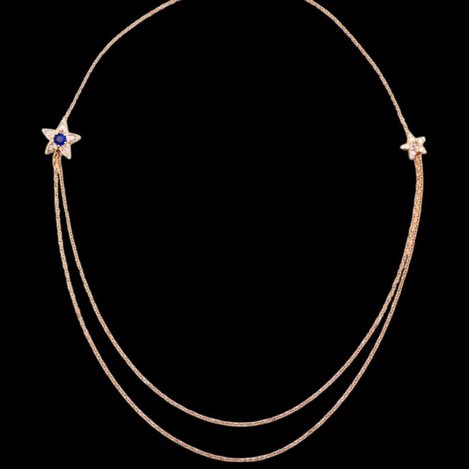 0.93ct Diamond and 0.37ct Sapphire Star Necklace in 18K Rose Gold