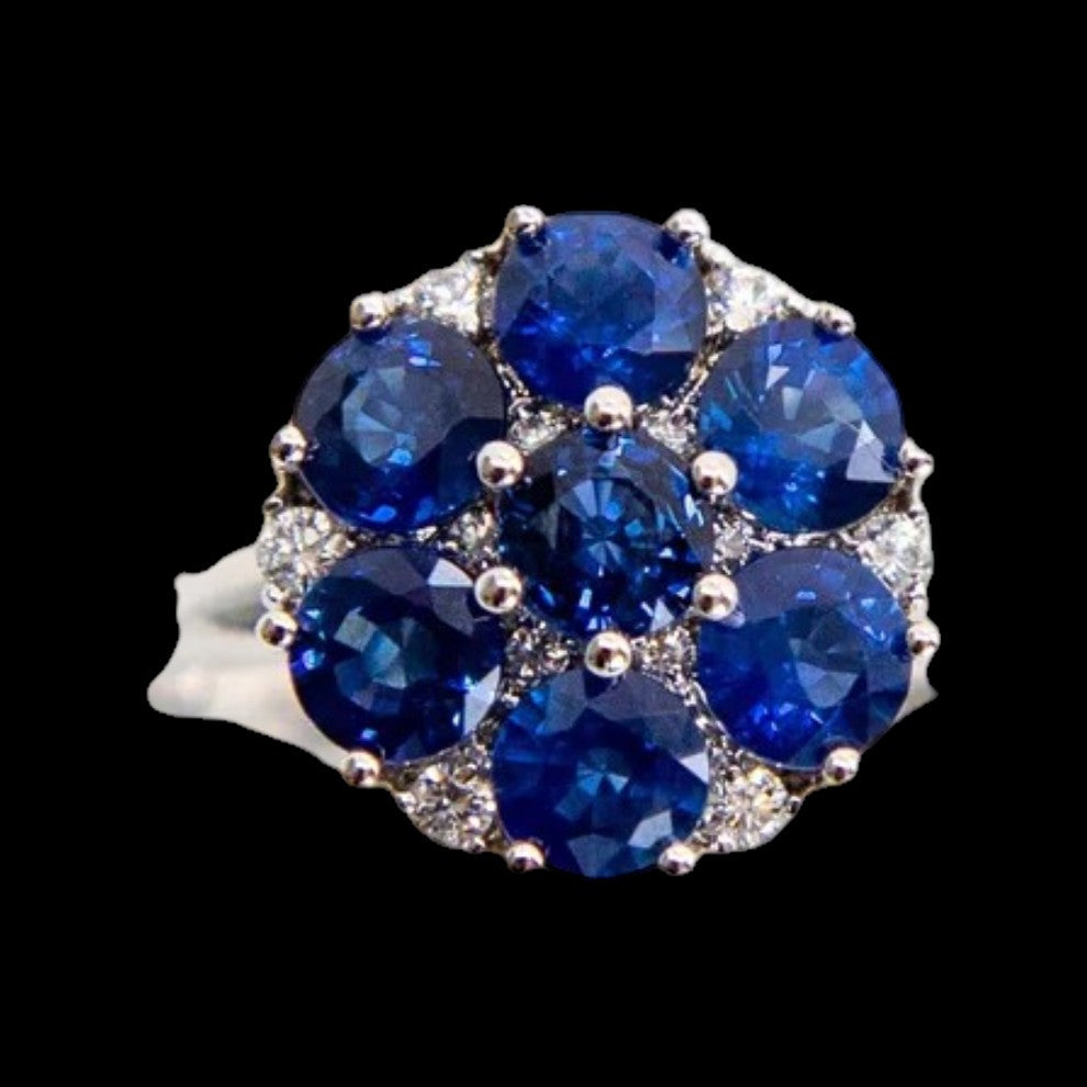Signature Cluster 2.23ct Ceylon Sapphire & 0.13ct (FG VS) Diamond Ring set in 18K White Gold