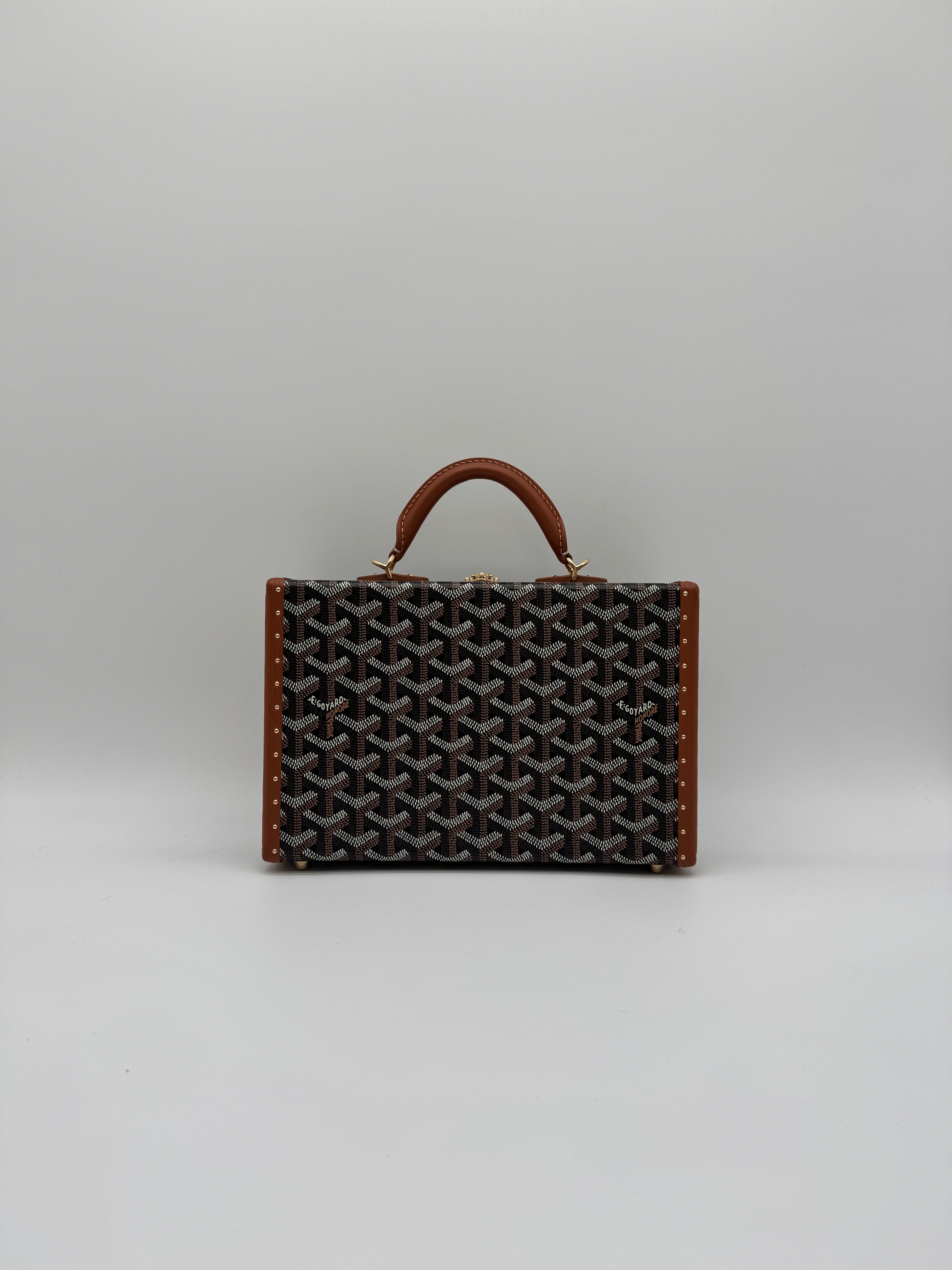 Goyard Grand Hôtel Trunk Bag Black & Tan Gold Hardware