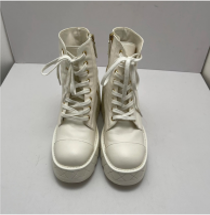 Chanel white leather platform lace-up combat boots, size 37 LZ260714ZM0862