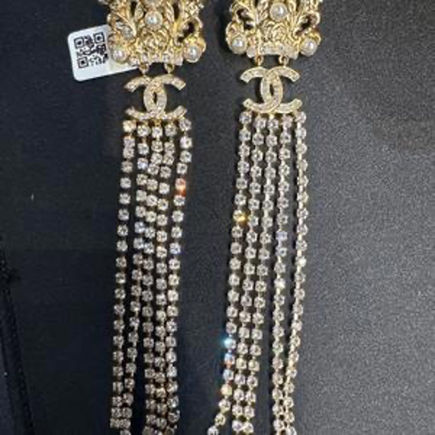 CHANEL Crown Double C Tassel Shoulder Clip-on Earrings LZ607109