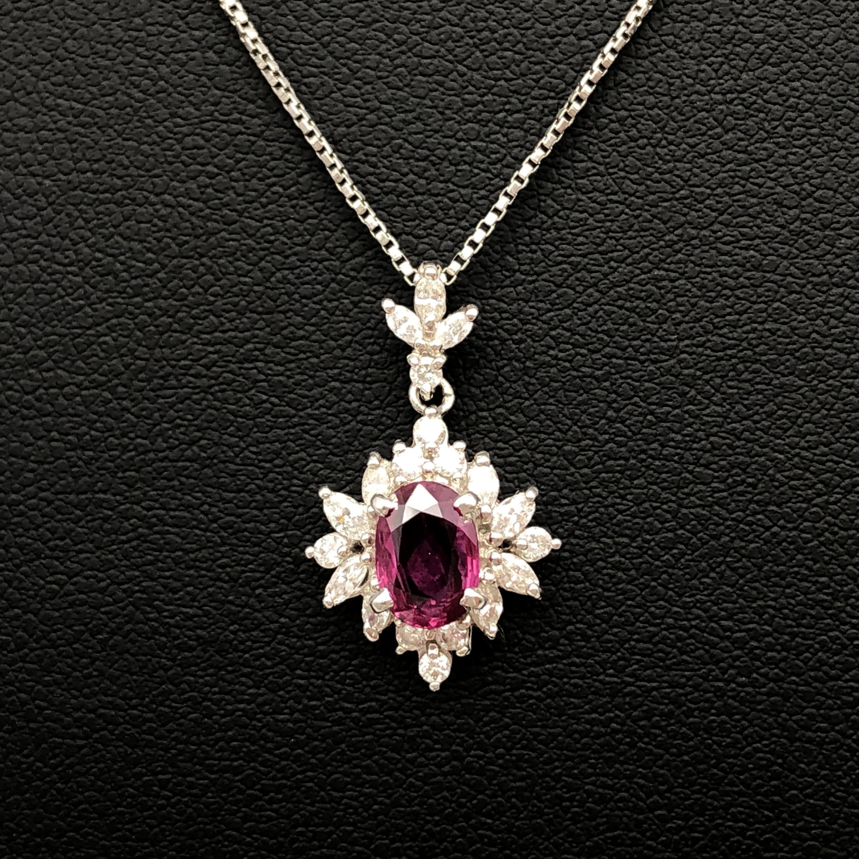 Custom Jewelry 1P Ruby & Diamond Necklace, PT900/PT850, 4.2g, 16.5inch C340075