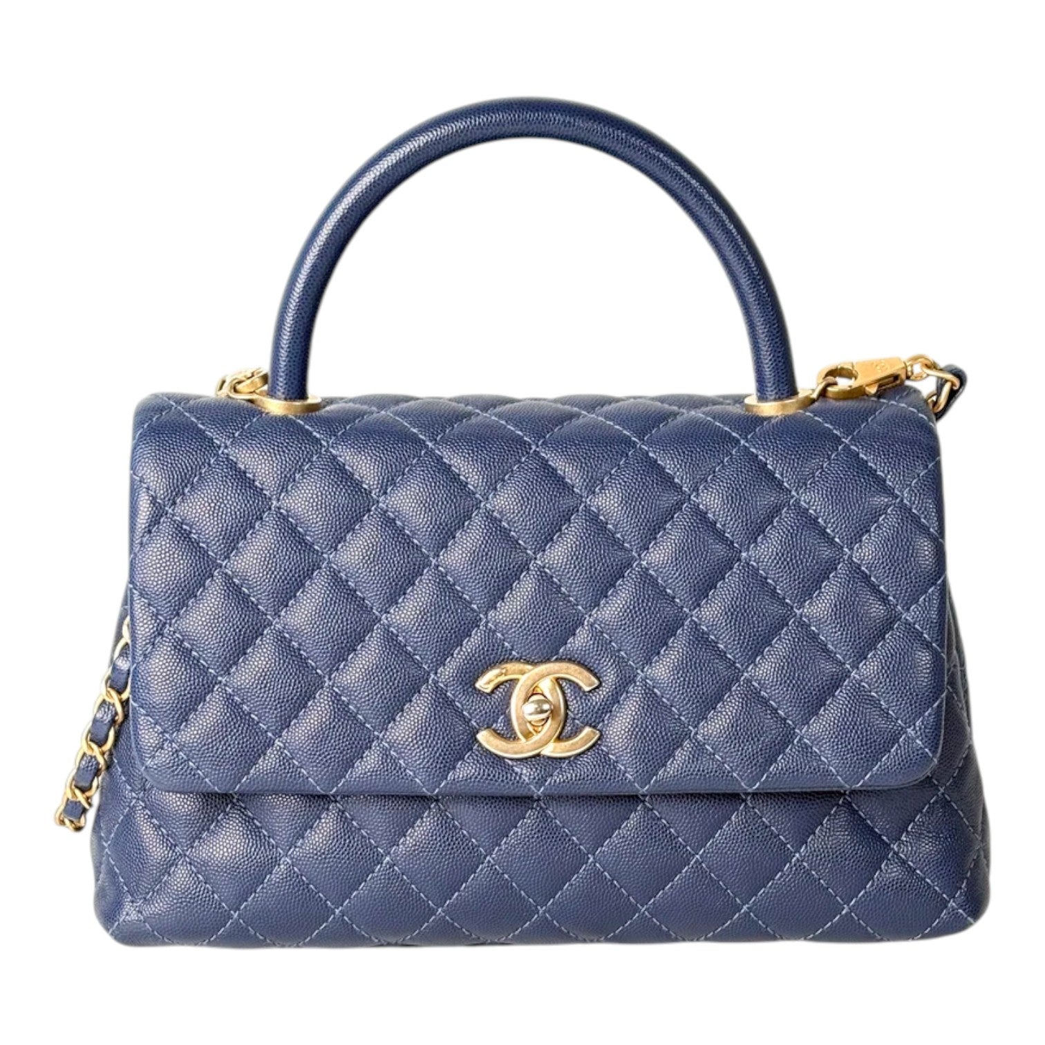 Chanel Dark Blue Coco Handle Medium Caviar with GHW