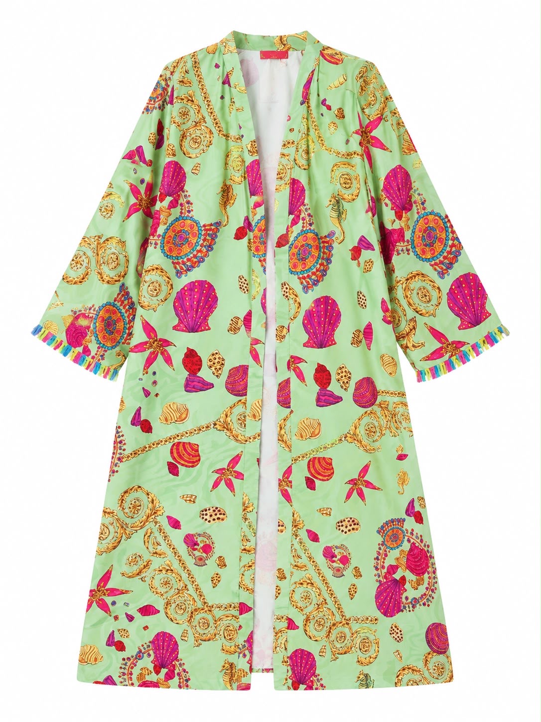 KIMONO GABRIELLA TASSELS PAMEGEE GREEN PRINT MCL13018