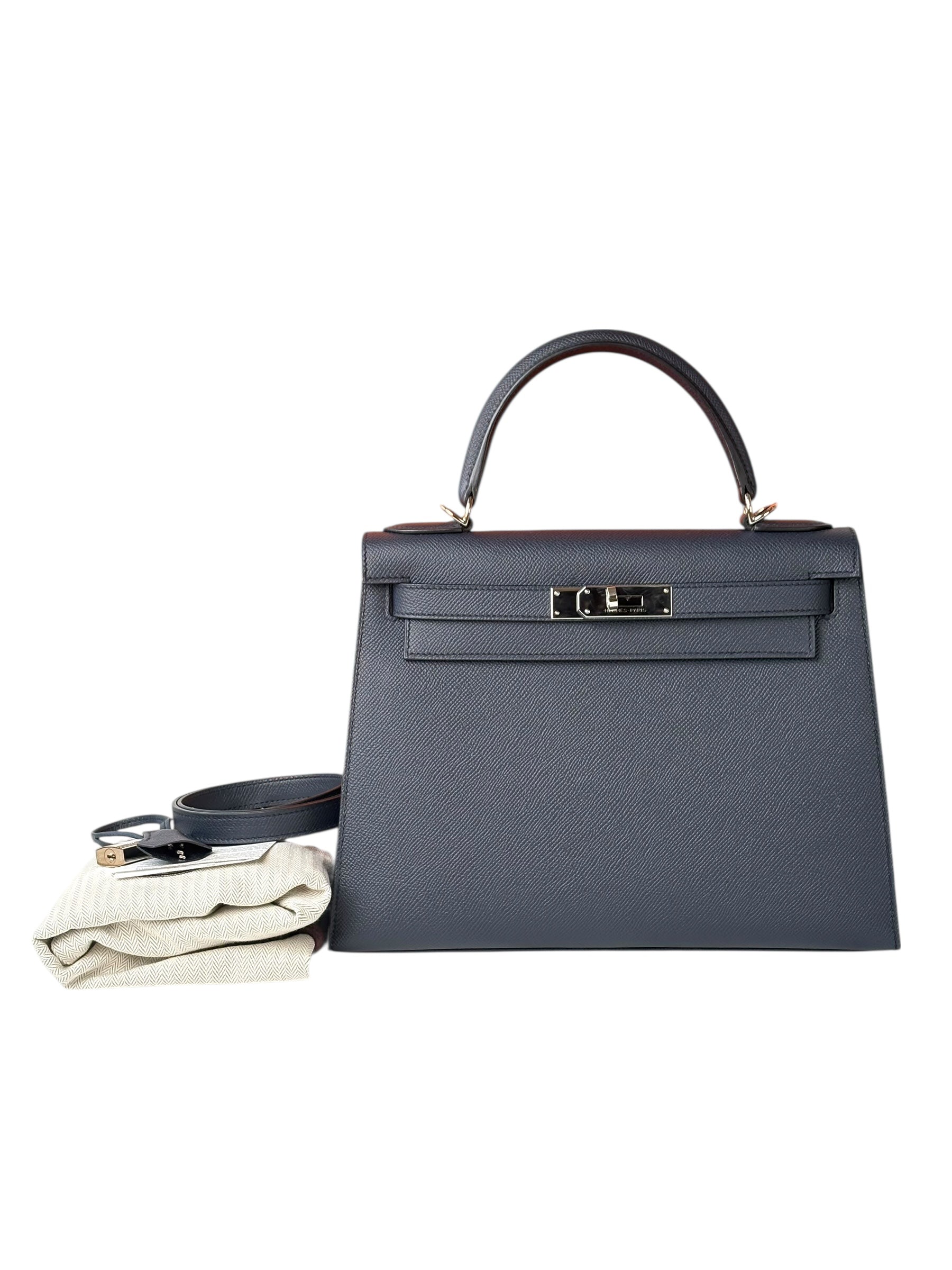 Hermes Kelly 28cm Bag Epsom 76 Blue Indigo - Full Set - Y stamp