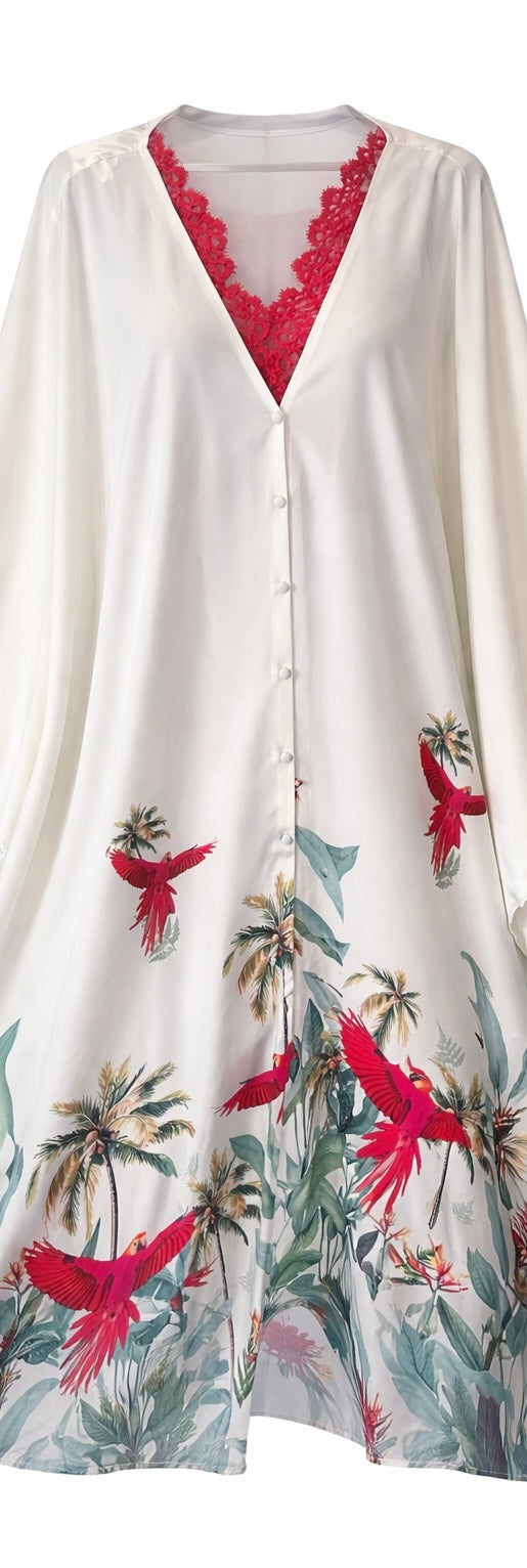 DRESS EVANGELIA KAFTAN PARROTS WITH LACE DETAIL MCL00236