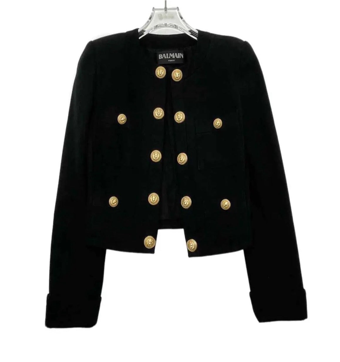 Balmain FW24 Padded Shoulder Single-Breasted Short Chanel-Style Jacket, Women's, Black, Size 34 LZ0311GFD9962