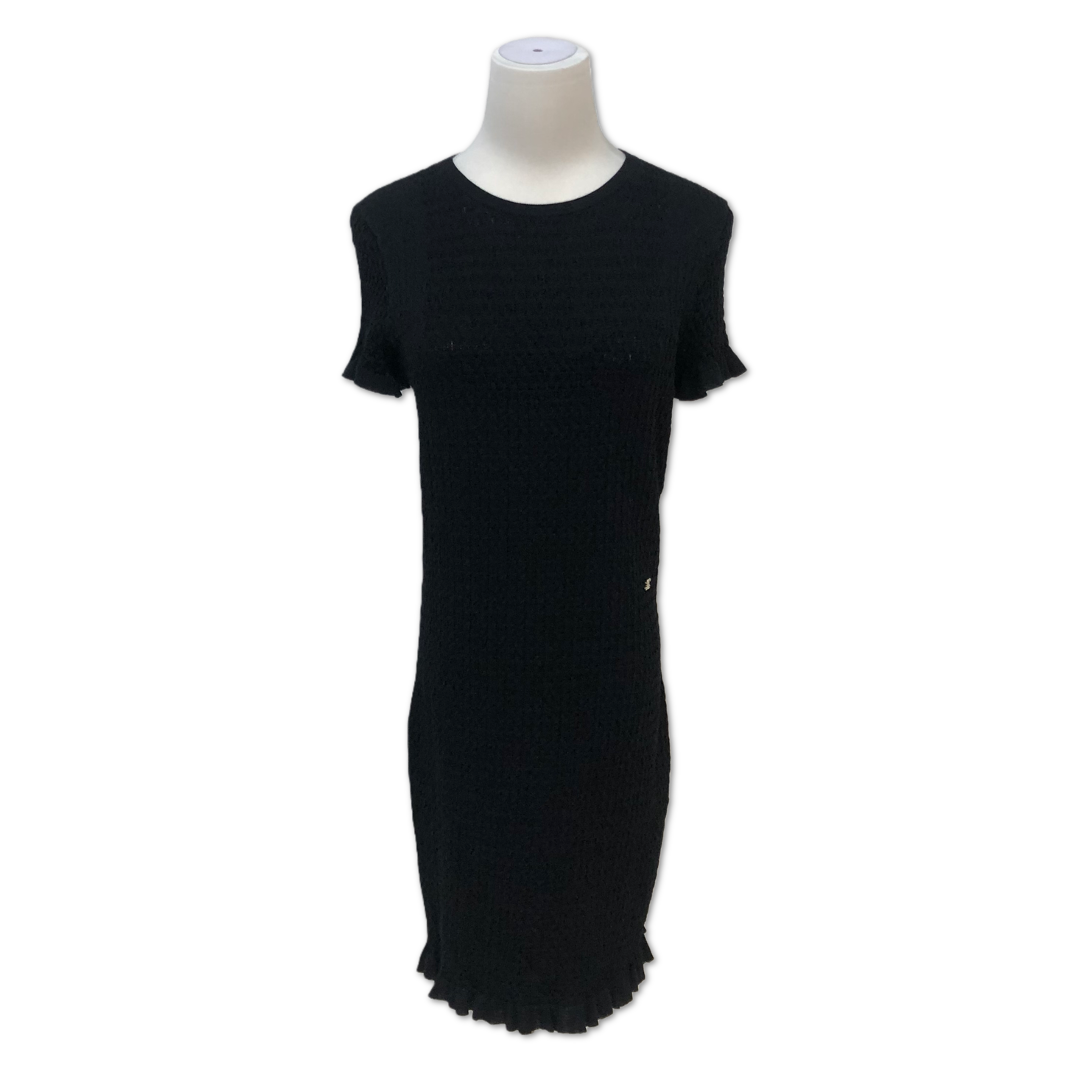 Chanel Black Smocked Ruffle-Hem Mini Dress size 36 C15001943176