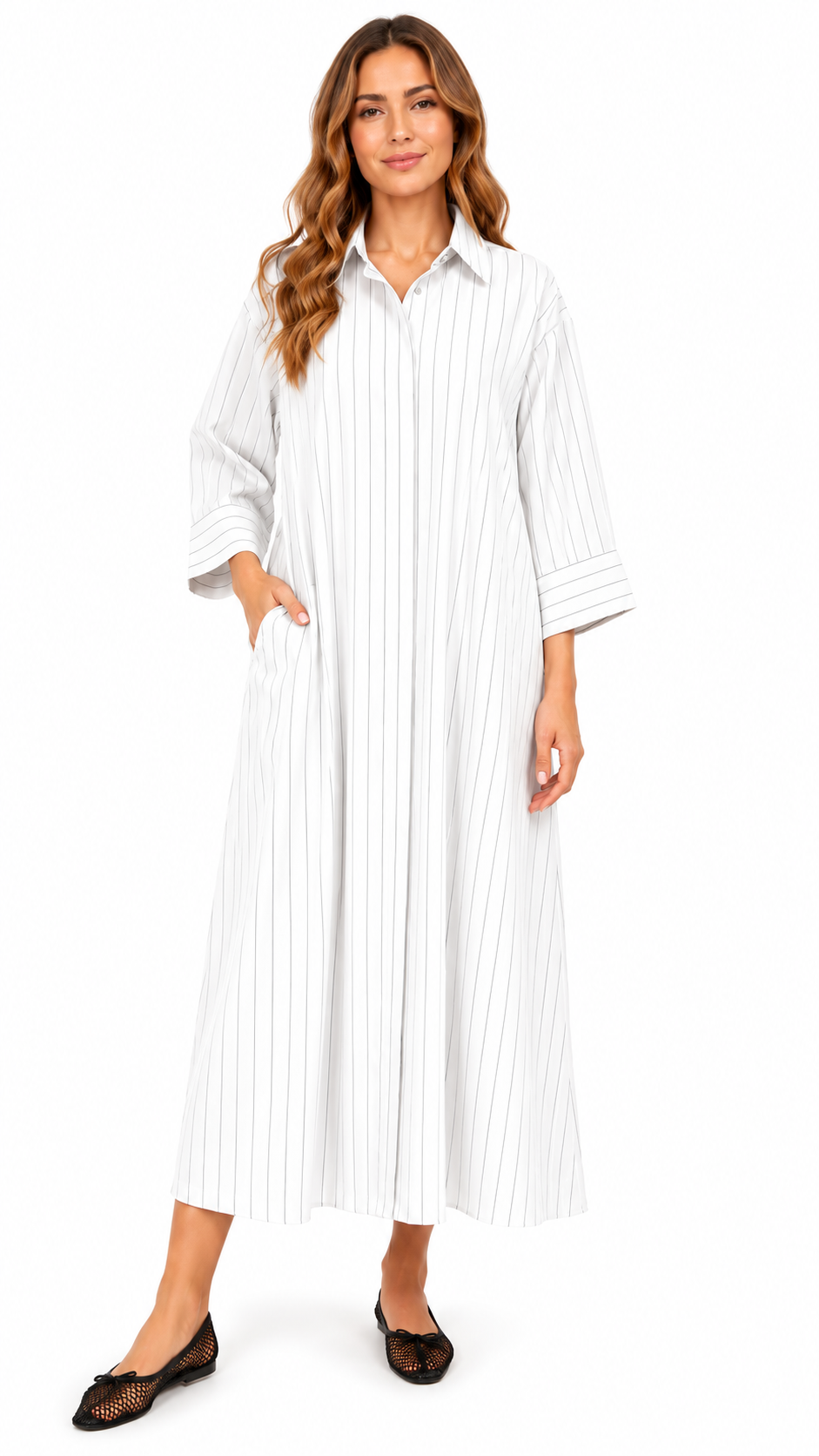 STRIPED CLASSIC SHIRT DRESS (فستان) “SELENE”