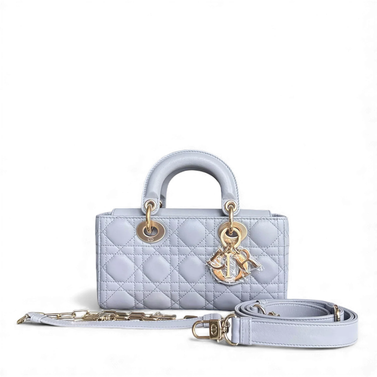 DIOR LADY D-JOY SMALL - CANNAGE LAMBSKIN GRAY GOLD HARDWARE SYCM489