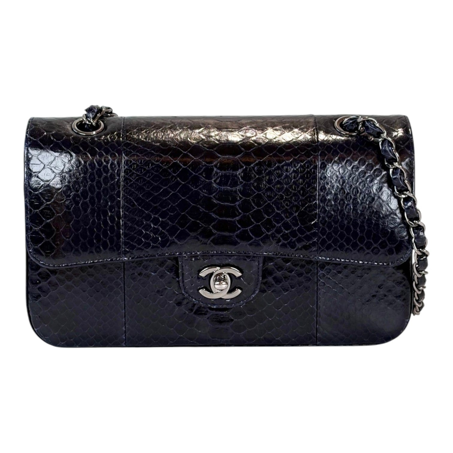 Chanel Classic Flap Medium Midnight Blue Python Bag