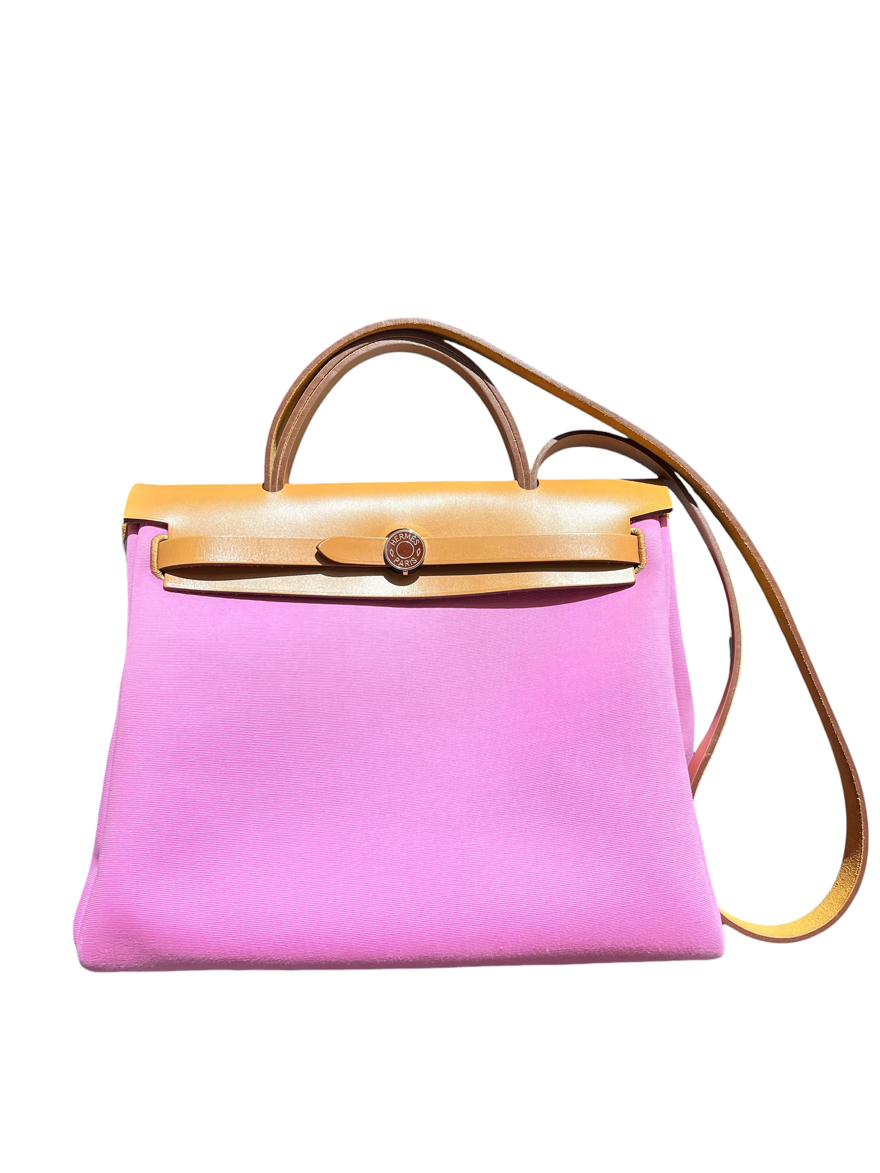 HERMES HERBAG ZIP VERSO BUBBLEGUM+RUBIS+NATUREL TOILE OFFICCHE+VASH HUNTER HANDBAG 2000000059891