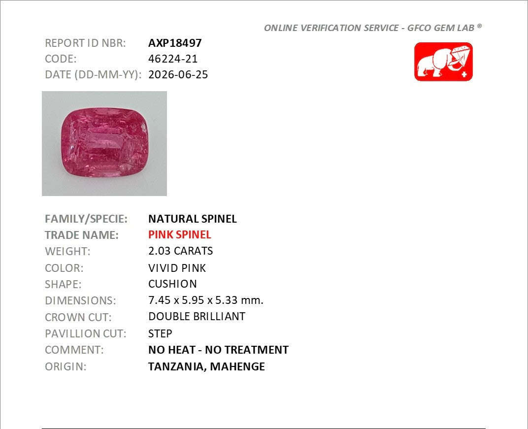 2.03ct Vivid Pink Spinel Mahenge DXBCS5734