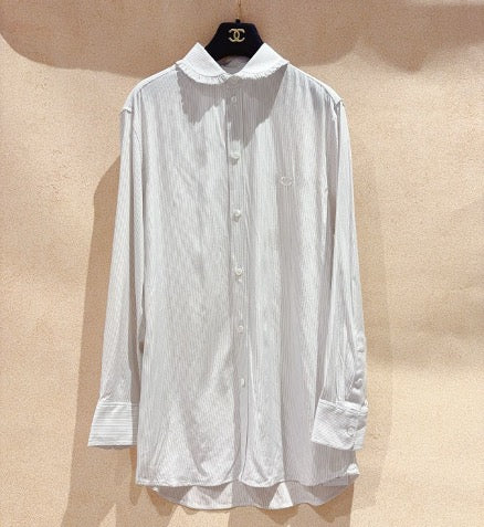 Celine SS23 Solid Color Peter Pan Collar Single-Breasted Long-Sleeve Shirt, Size 38 LZ1215T9921
