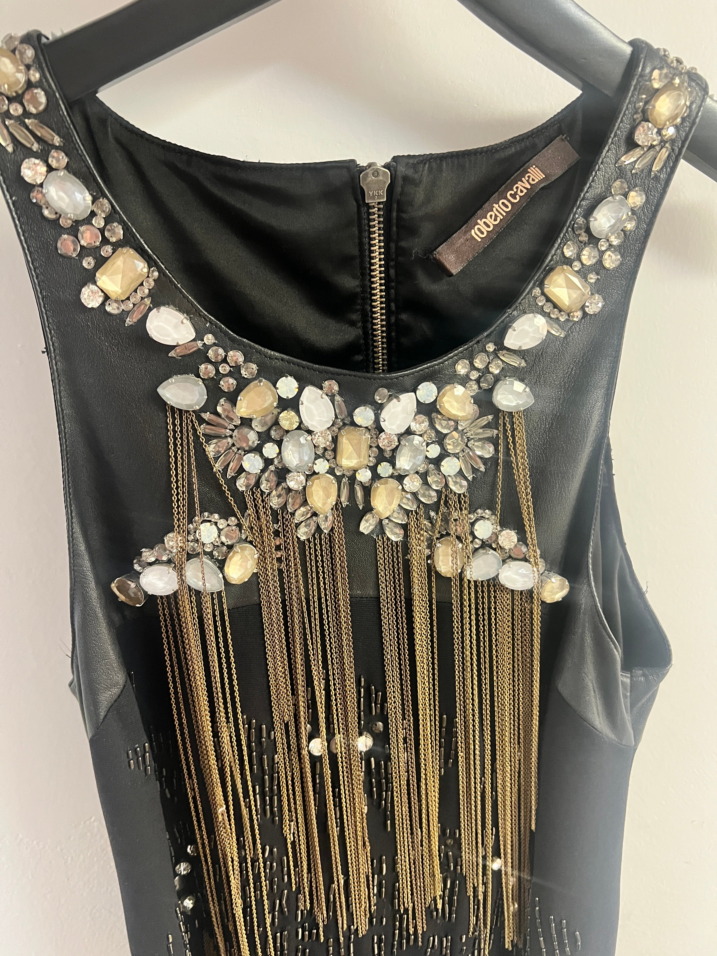 Cavalli Leather and stones fringed dress AKC1486