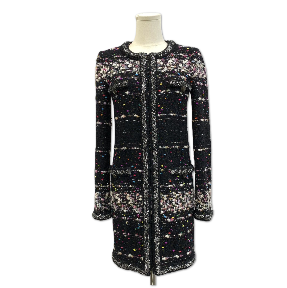 Chanel Multicolor Flecked Metallic-Trim Tweed Long Coat size 36 FQ0517605994