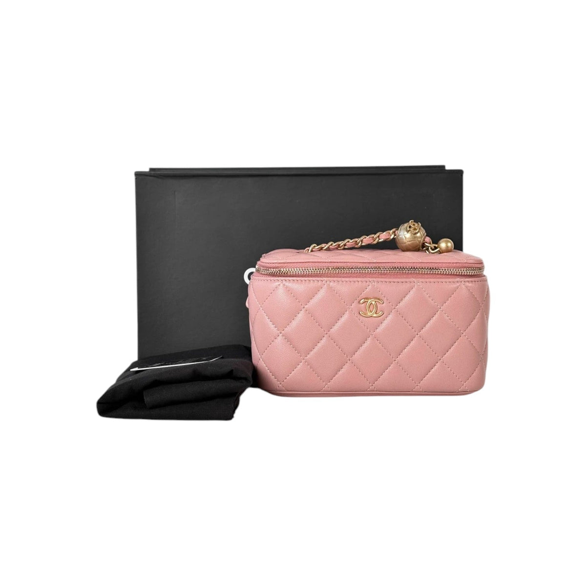 Chanel Pink Lambskin Vanity Box Bag with Pearl Crush