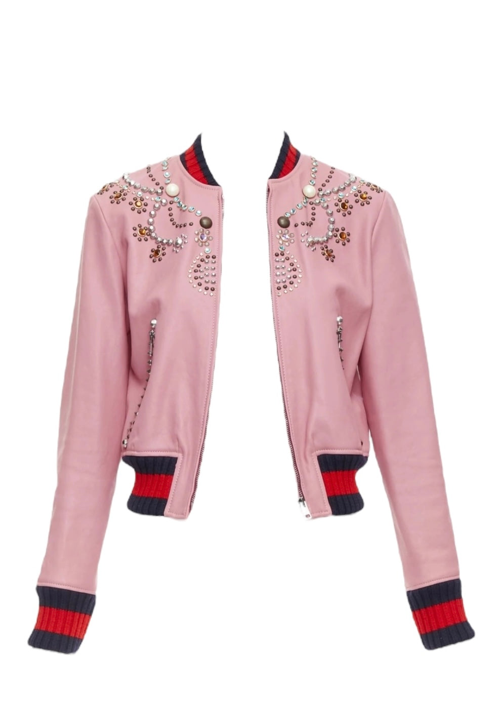 Gucci Bomber Jacket Pink Lambskin Studs IT42 SKC1889