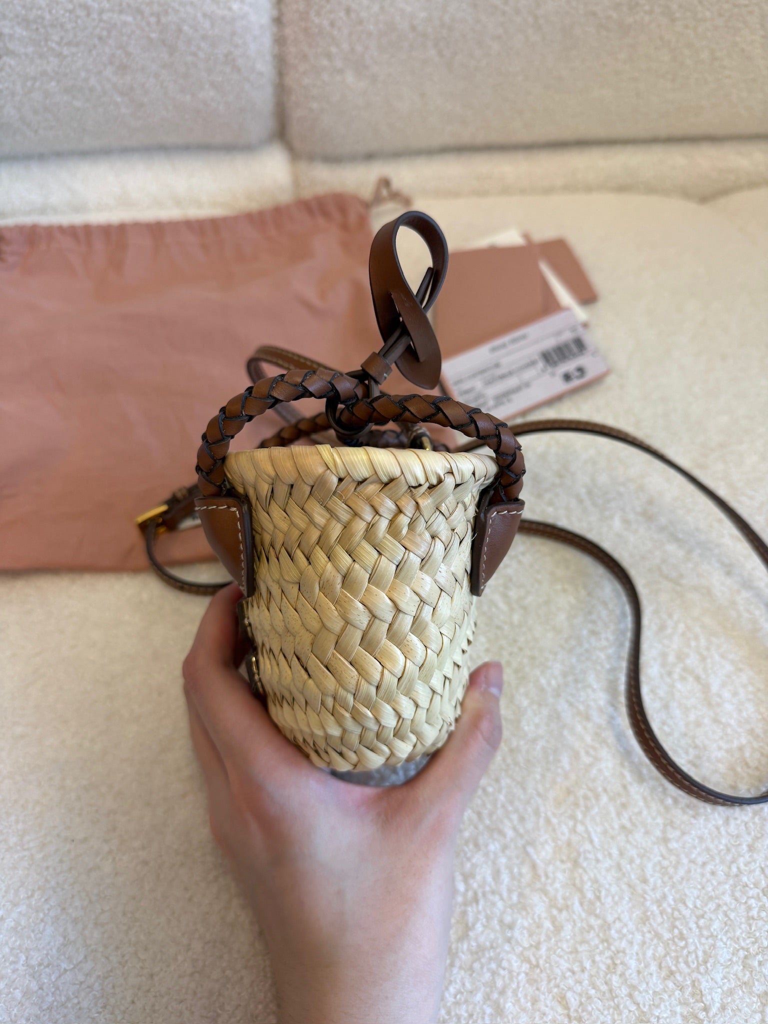 Miu Miu Palmito Lettering Woven Basket Bag 