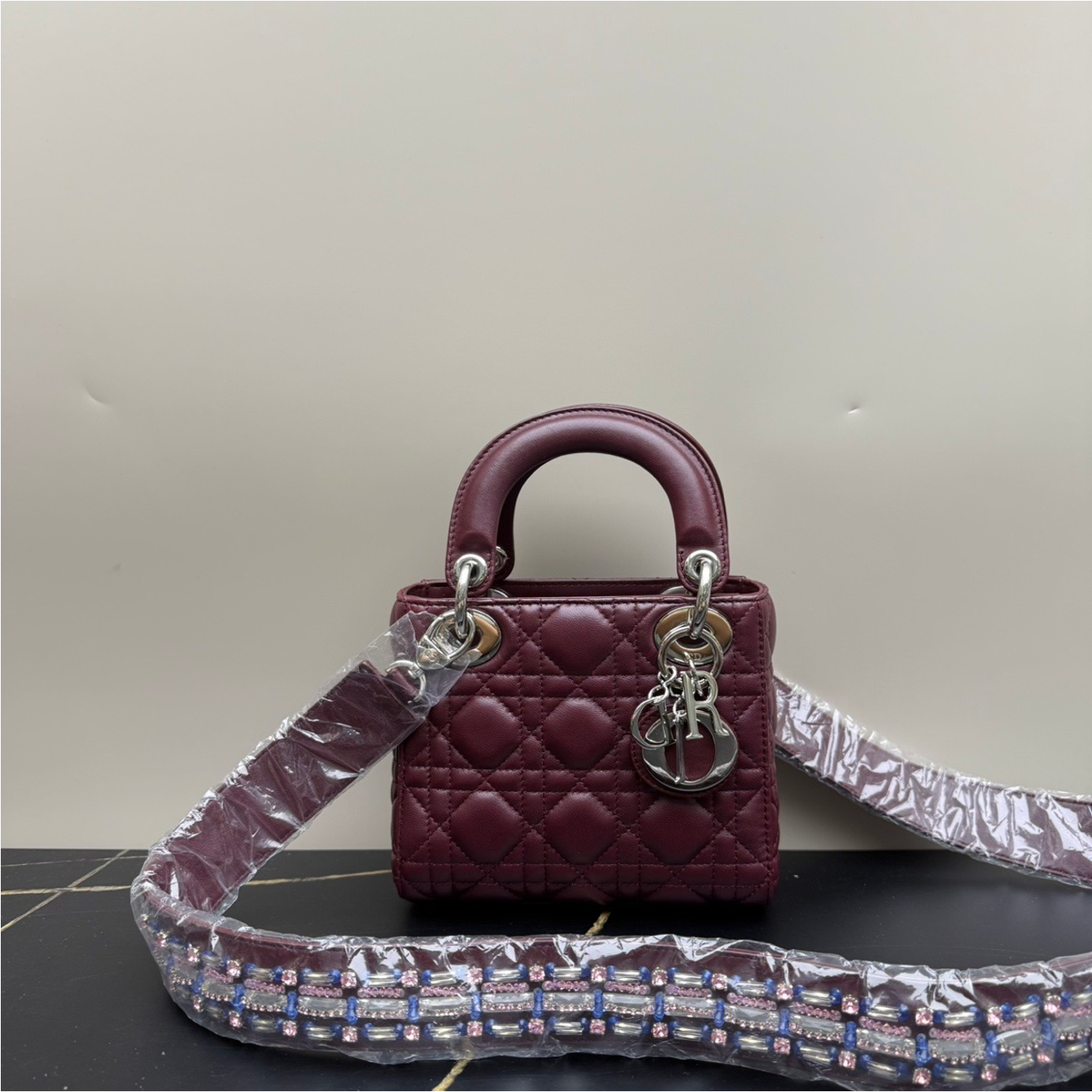 Dior Burgundy Cannage Lambskin Lady Dior Micro Bag C18317348095