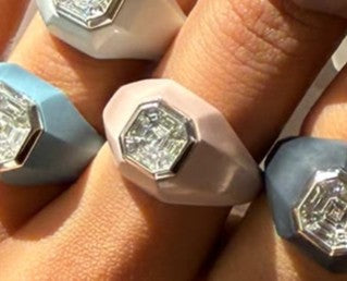 18k Pinky Ring Chunky w/  Cream Enamel (setting only) SABSET015