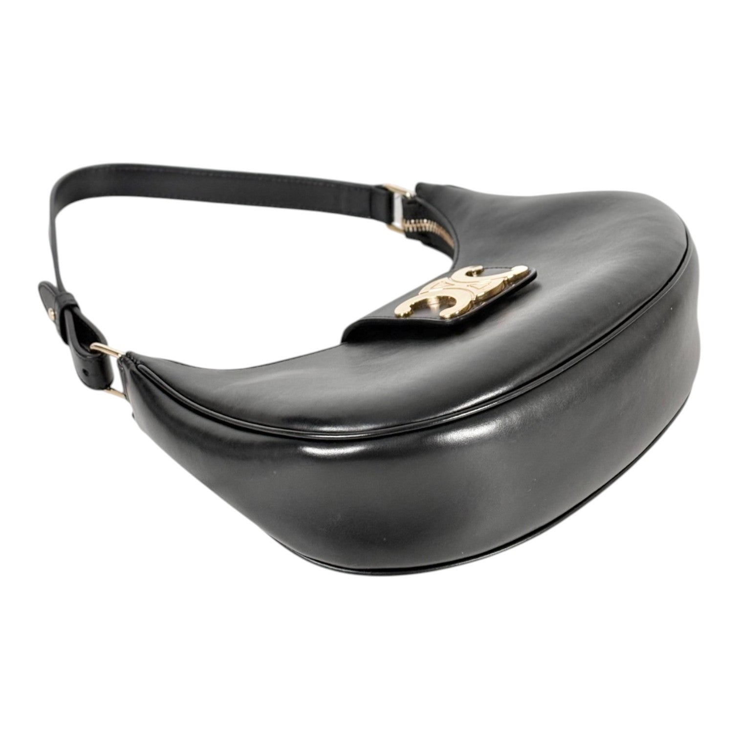 Celine Black Ava Triomphe Hobo Bag in Calfskin