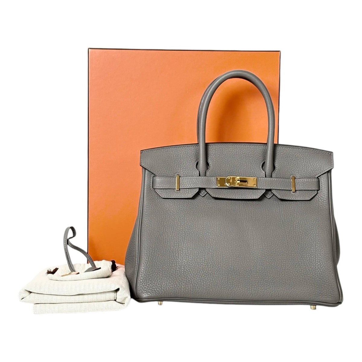Hermes Birkin 30cm Bag in Togo Gris Meyer with GHW - Full Set