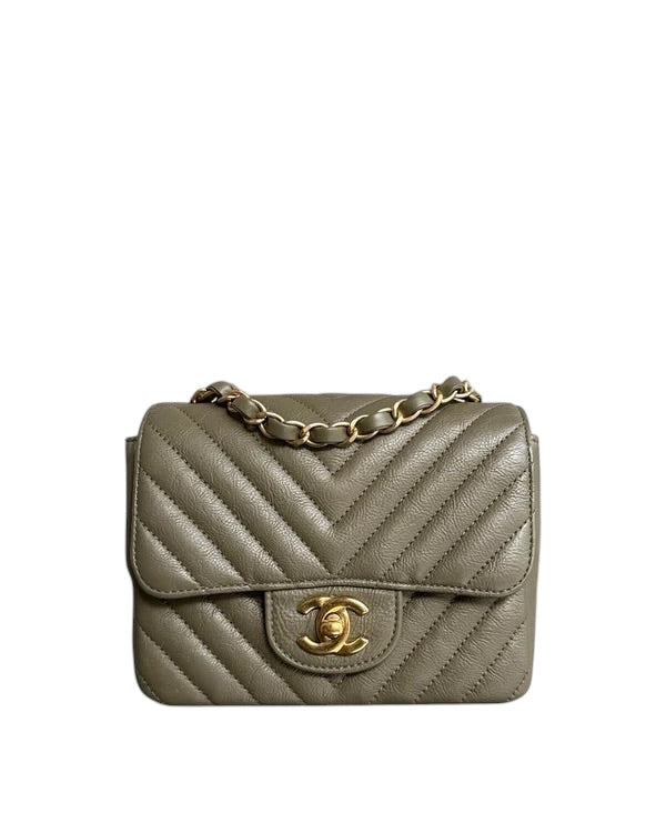 CHANEL CLASSIC FLAP MINI SQUARE - CALFSKIN QUILTED OLIVE GREEN GOLD HARDWARE SERIES 23 SYCMCA115