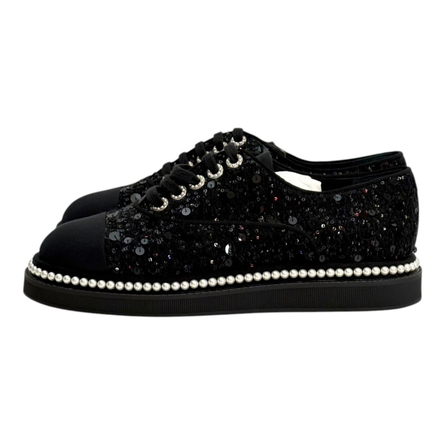 Chanel Black Pearl Tweed Shoes - size 39
