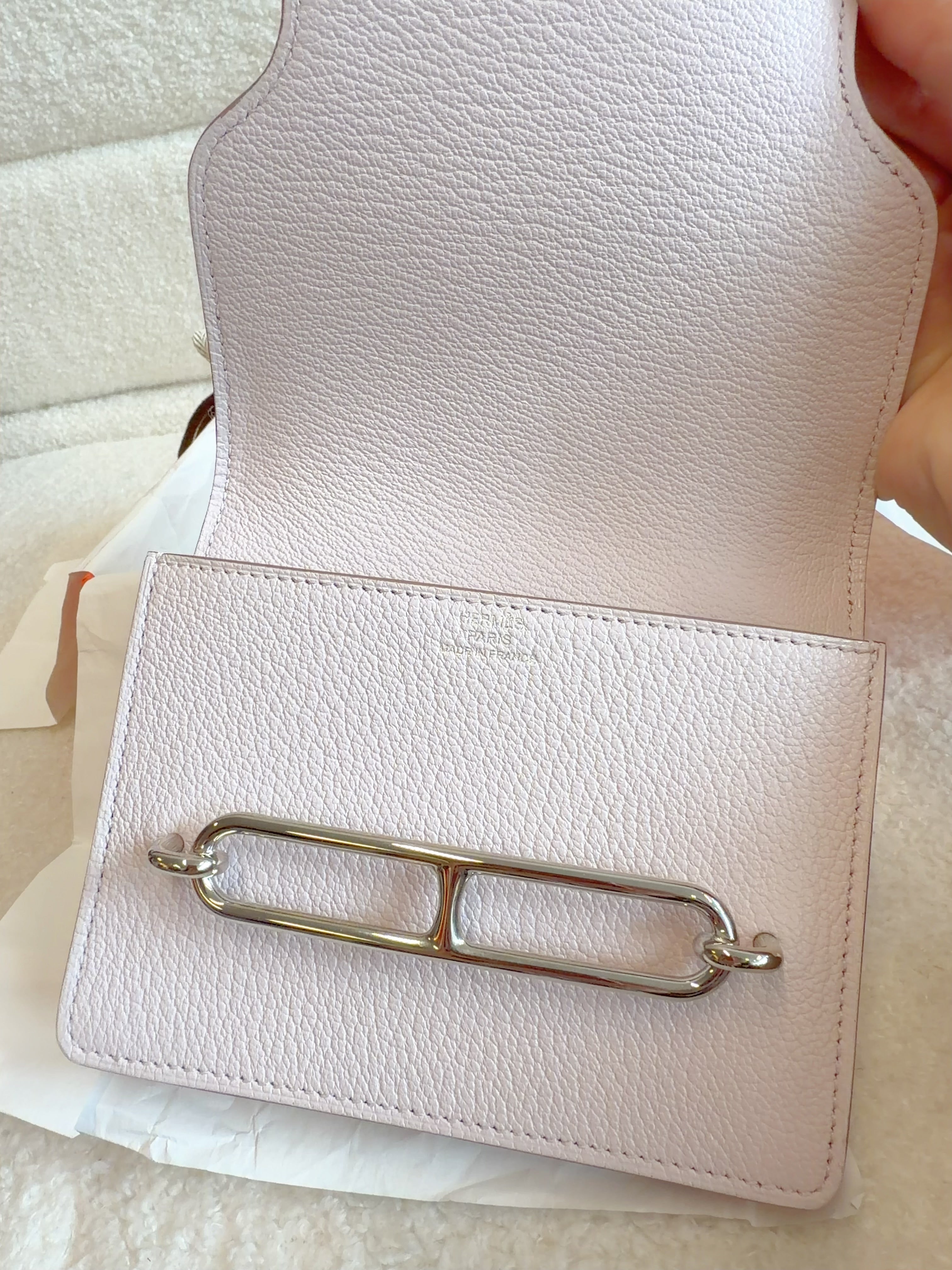 Hermès Mauve Pale Chèvre Mysore Roulis Slim wallet