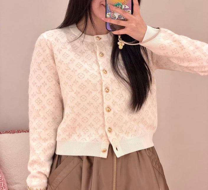 Louis Vuitton 26SS Newest Off-White Monogram All-over Print Cardigan / XL Size / Plus Size / 99% New / 43931