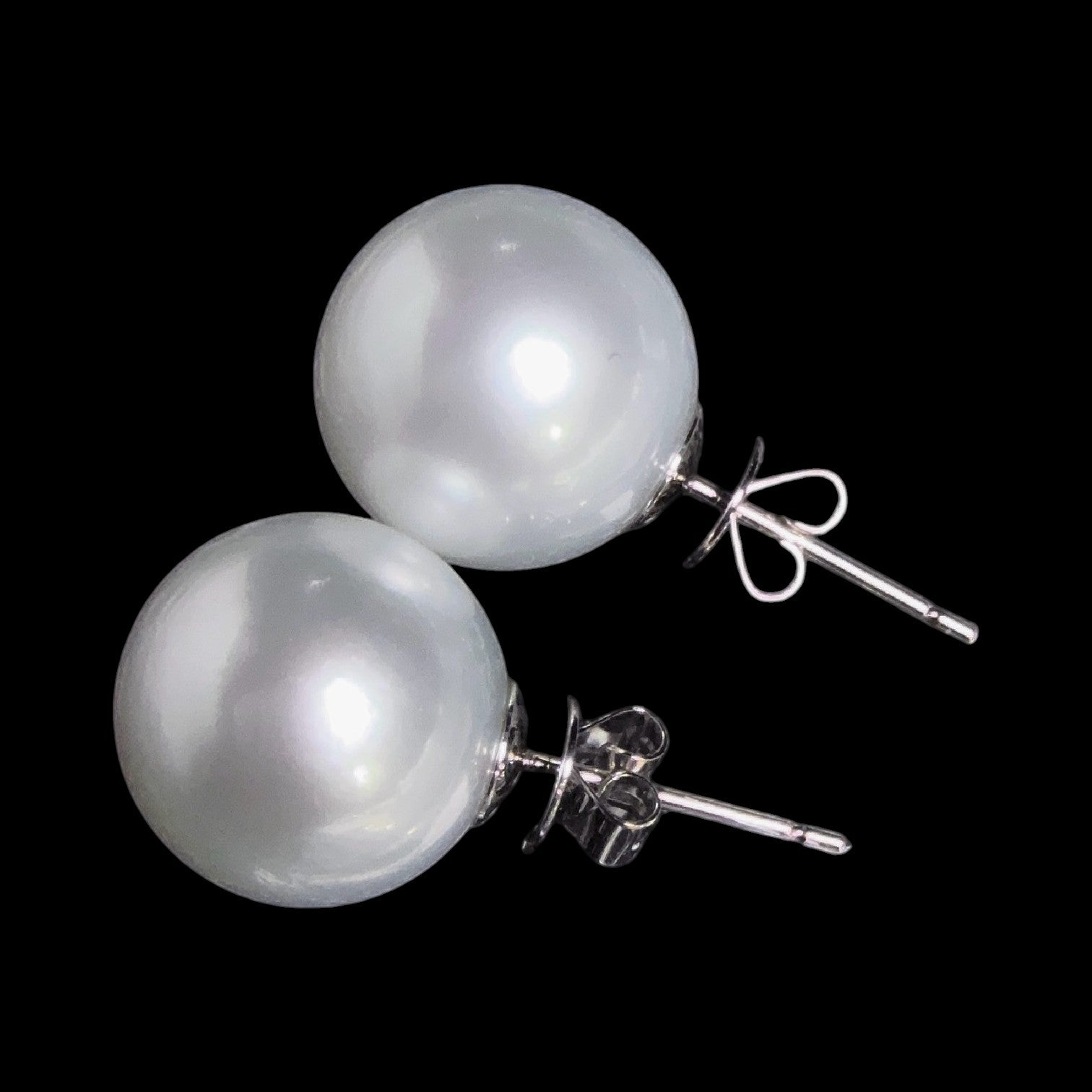 12.5mm Natural South Sea White Pearl Earrings set in 18K White Gold