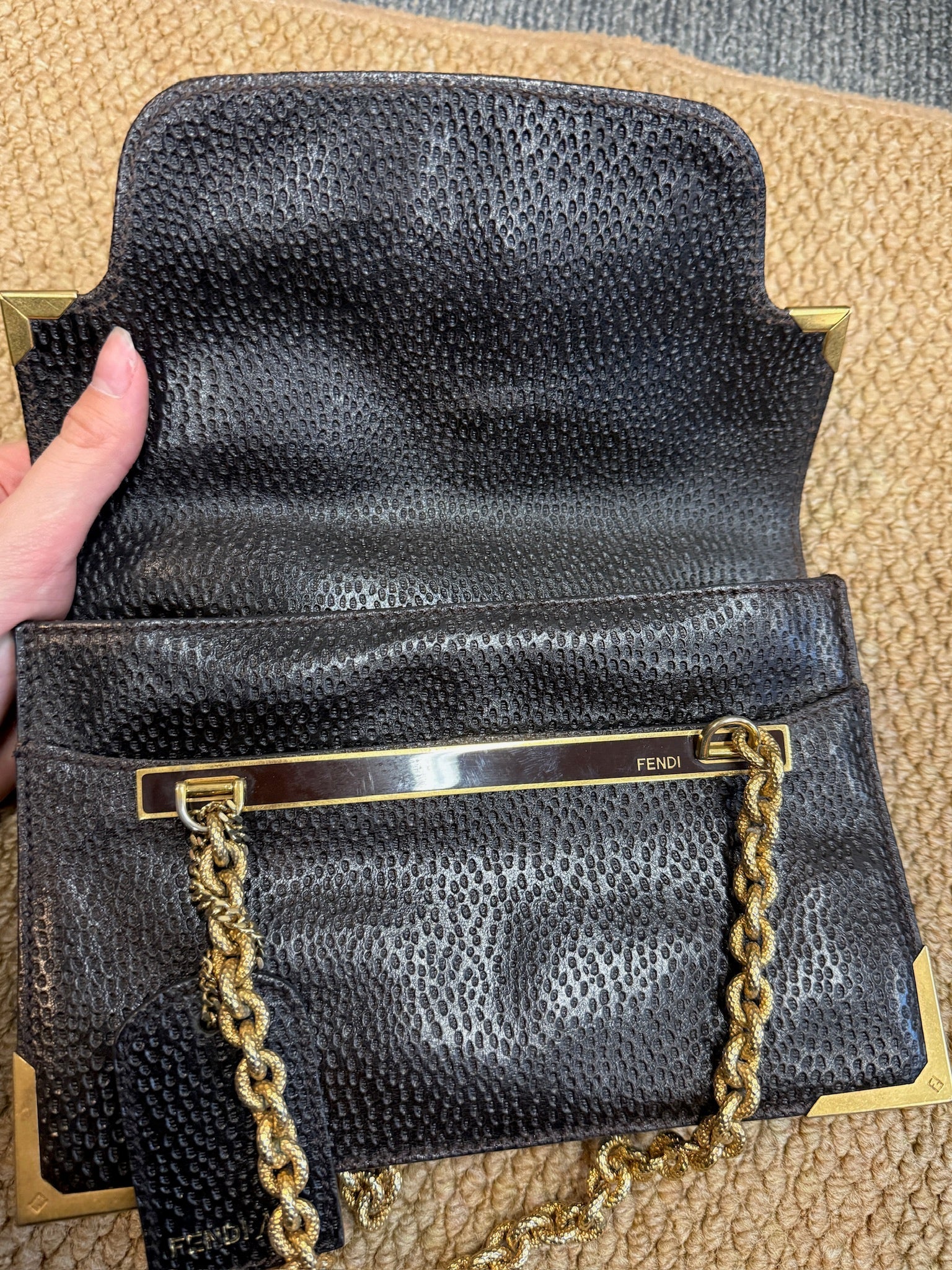 Fendi Peekaboo Mini Handbag with Chain Strap