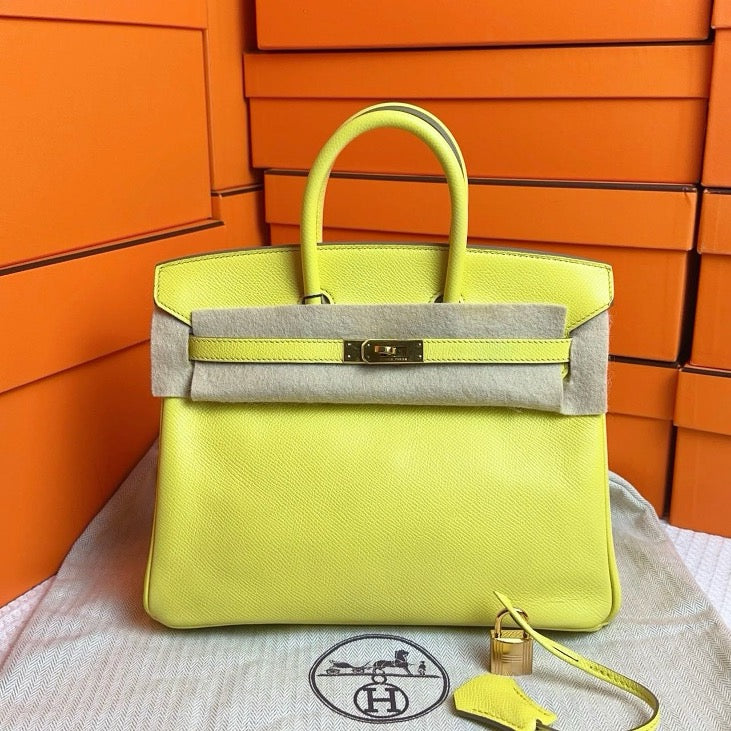 *Hermes Birkin 25 9R Lemon Yellow, Gold Buckle, Epsom Leather, Q-engraved. SYC2189