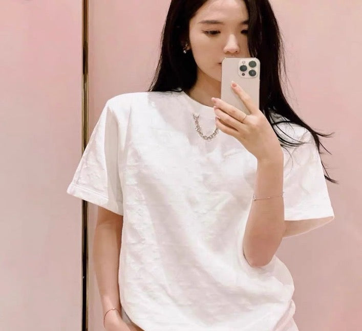 Louis Vuitton 2024 New White Monogram Print Chain Short-Sleeve T-Shirt / XL Size / 99% New / 43792