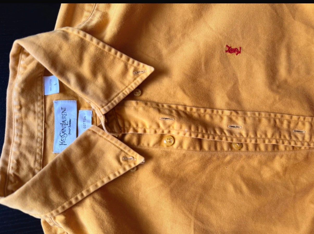 YSL Yves Saint Laurent yellow button down shirt size M DBXM0037