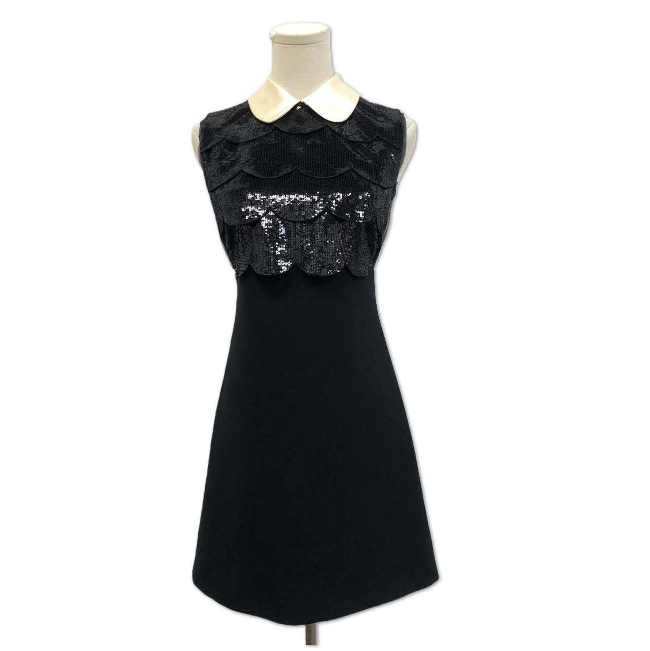 Miu Miu Black Sequined Scalloped White-Collar Mini Dress size 36 FQ0638441774