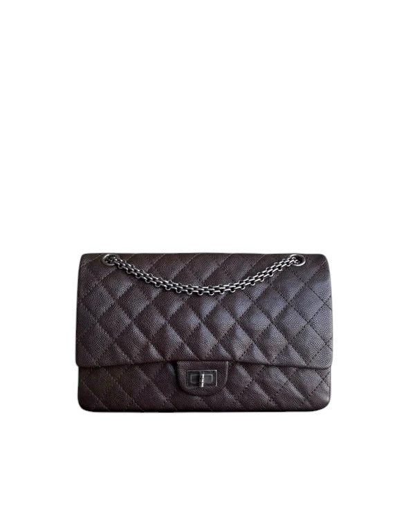 CHANEL 2.55 REISSUE 226 - 28CM QUILTED CAVIAR DARK BROWN SILVER HARDWARE SERIES 14 SYCMCA125