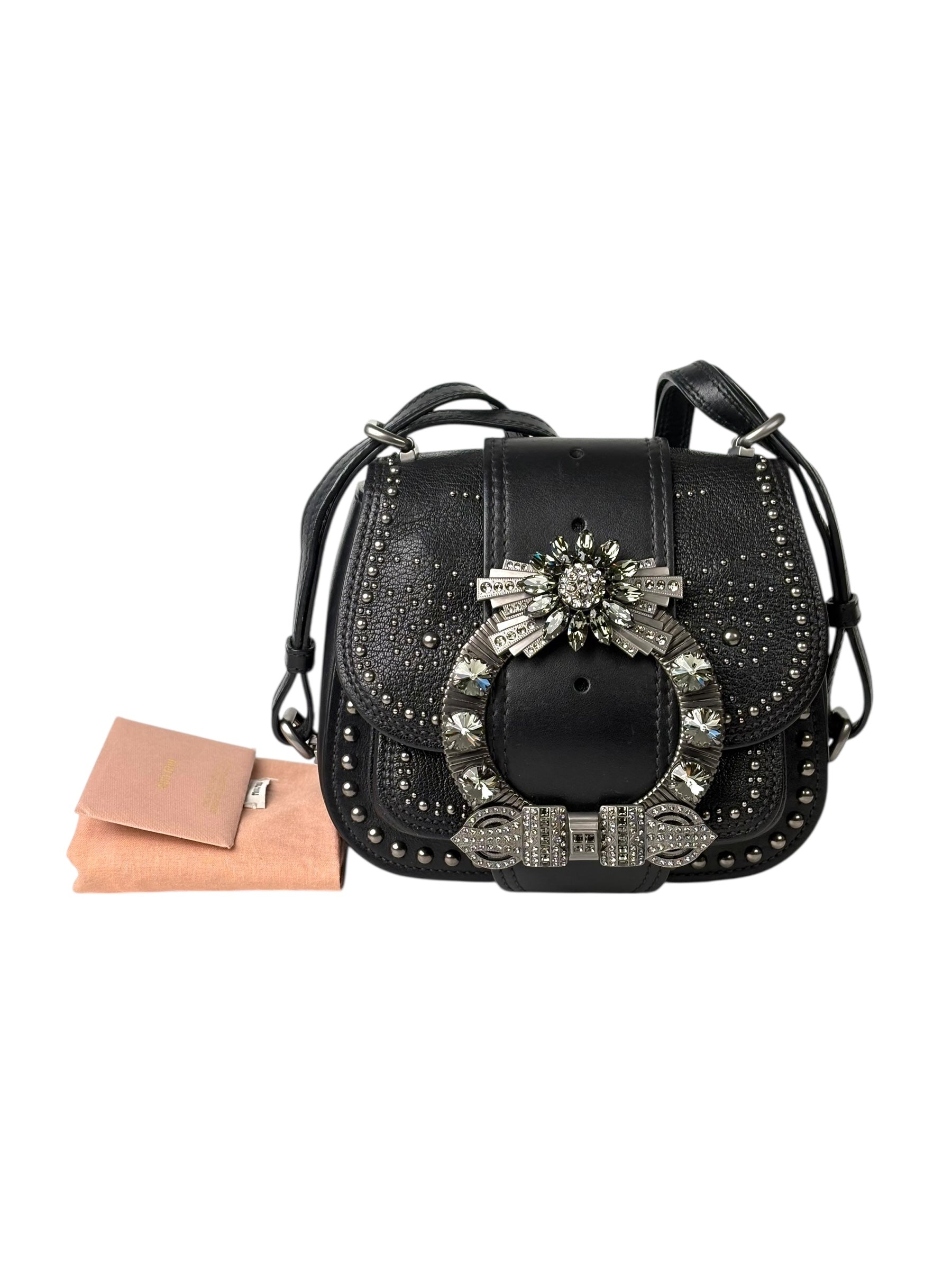 Miu Miu Strap Crystal and Black Calfskin Bag