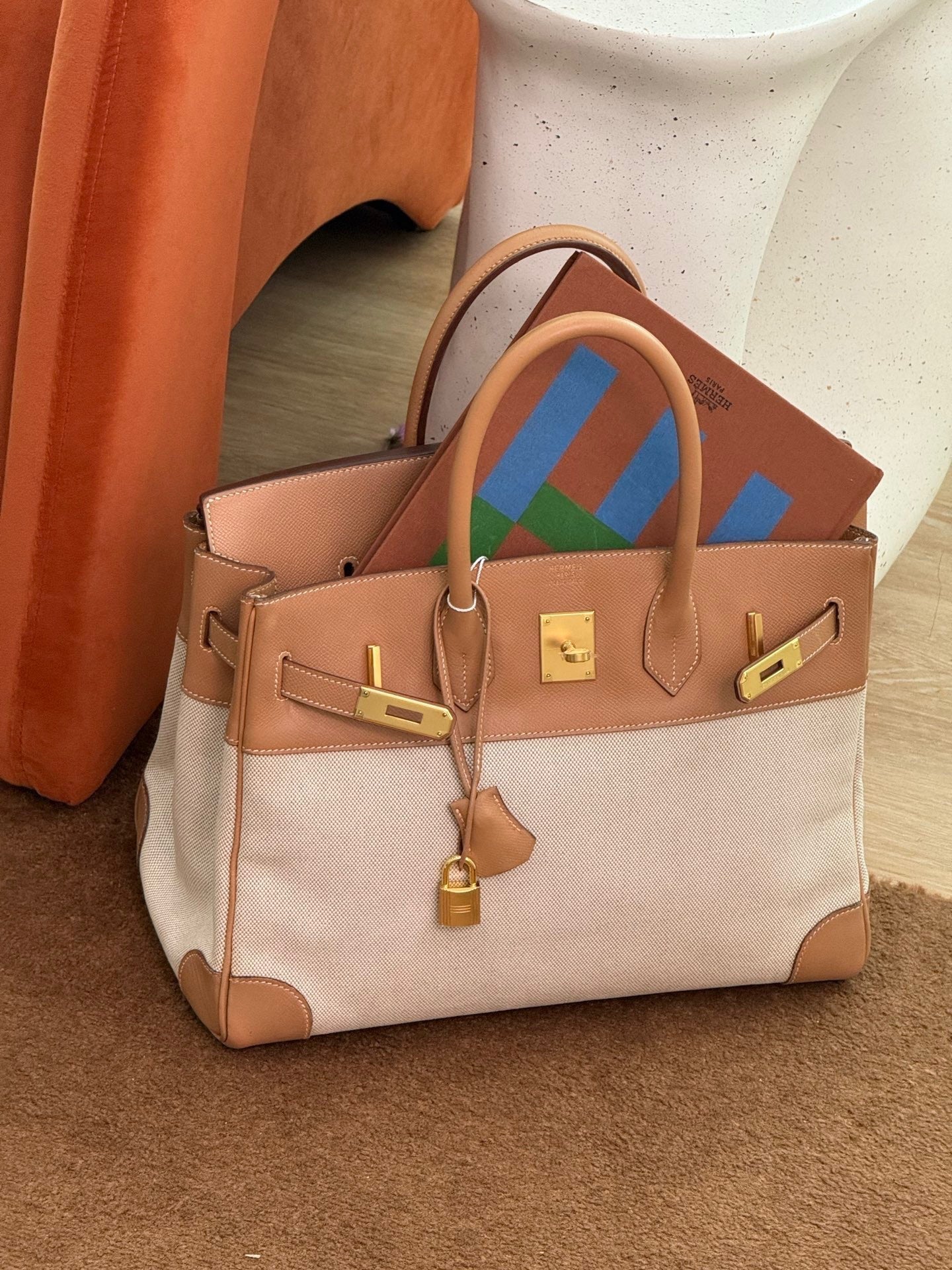 Hermès Birkin 35 Toile & Natural Leather GHW