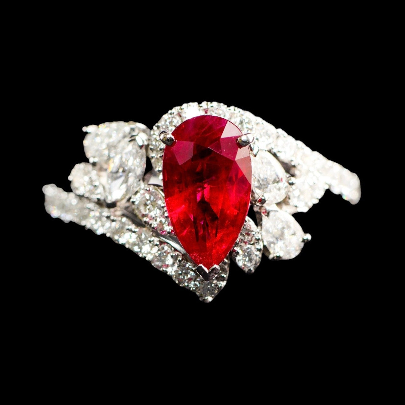 1.94ct GIA Certified "Pigeon Blood" Ruby with 0.93ct Diamond Ring set in Platinum