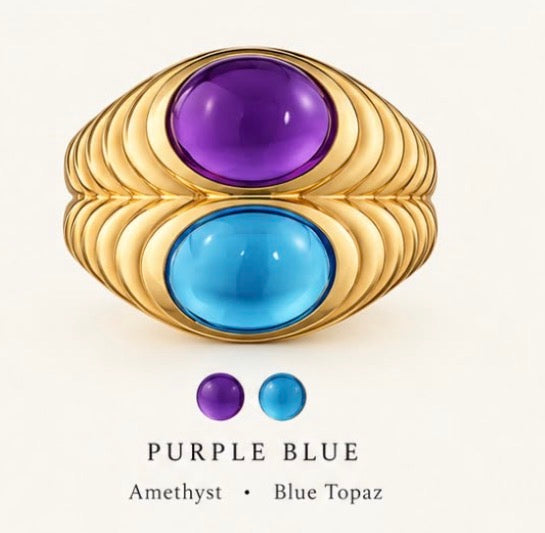 Amethyst & Topaz Cabochons Pair (Stone & Ring Complete Set) bubble008