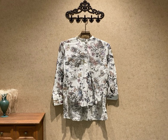 Dior white floral butterfly embroidered bee shirt / Size 34 / Brand new / 35464 SYCF35464