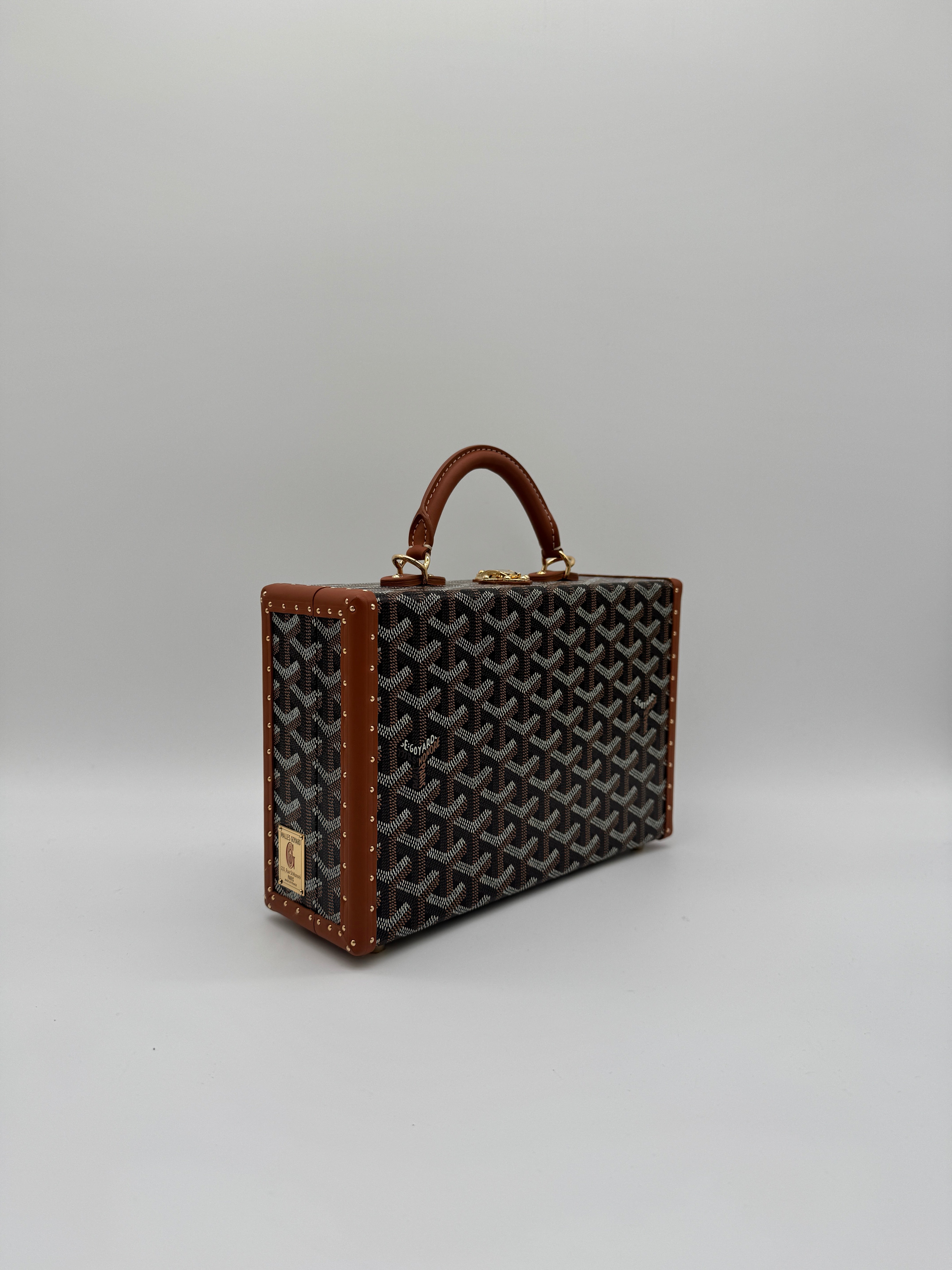 Goyard Grand Hôtel Trunk Bag Black & Tan Gold Hardware